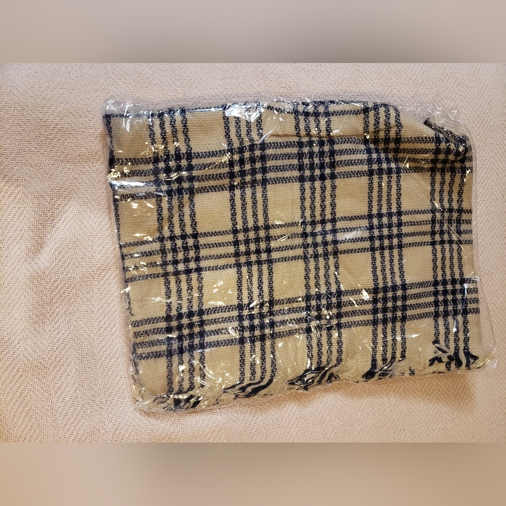 Women Winter Fall Pashmina style scarf shawl Beige Striped Neutral Man Cute